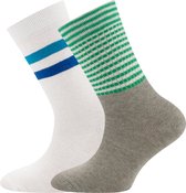2-Pack sokken Ewers - Set van 2 paar - Wit met Blauw en Grijs met groene strepen - maat 39/42/