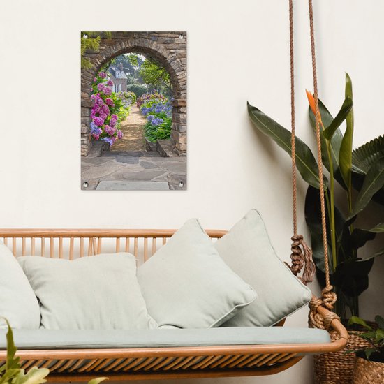 Affiche de jardin - Transparente - Hortensia - Fleurs - Maison - Jardin - 40x60 cm - Décoration de clôture - Toile de jardin