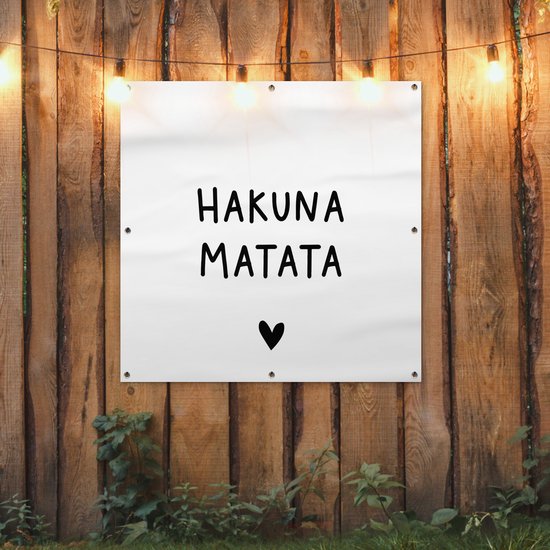 Nappe de jardin Citation hollandaise : 'Hakuna Matata' avec coeur noir sur fond blanc - 100x100 cm