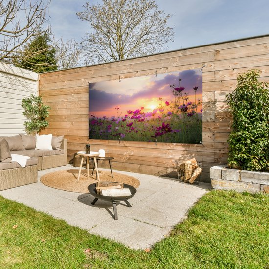 Décoration murale murale d'extérieur Fleurs - Rose - Coucher de soleil - 160x80 cm