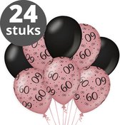 Verjaardag Versiering Pakket 60 jaar (24 stuks) Zwart en Roze - Ballonnen Roze & Zwart - Ballonnen Rose Goud / Black 60 jarige - Verjaardag 60 Birthday Meisje / Vrouw / Dames - Ballonnen verjaardag - Birthday Party Decoratie (60 Jaar)