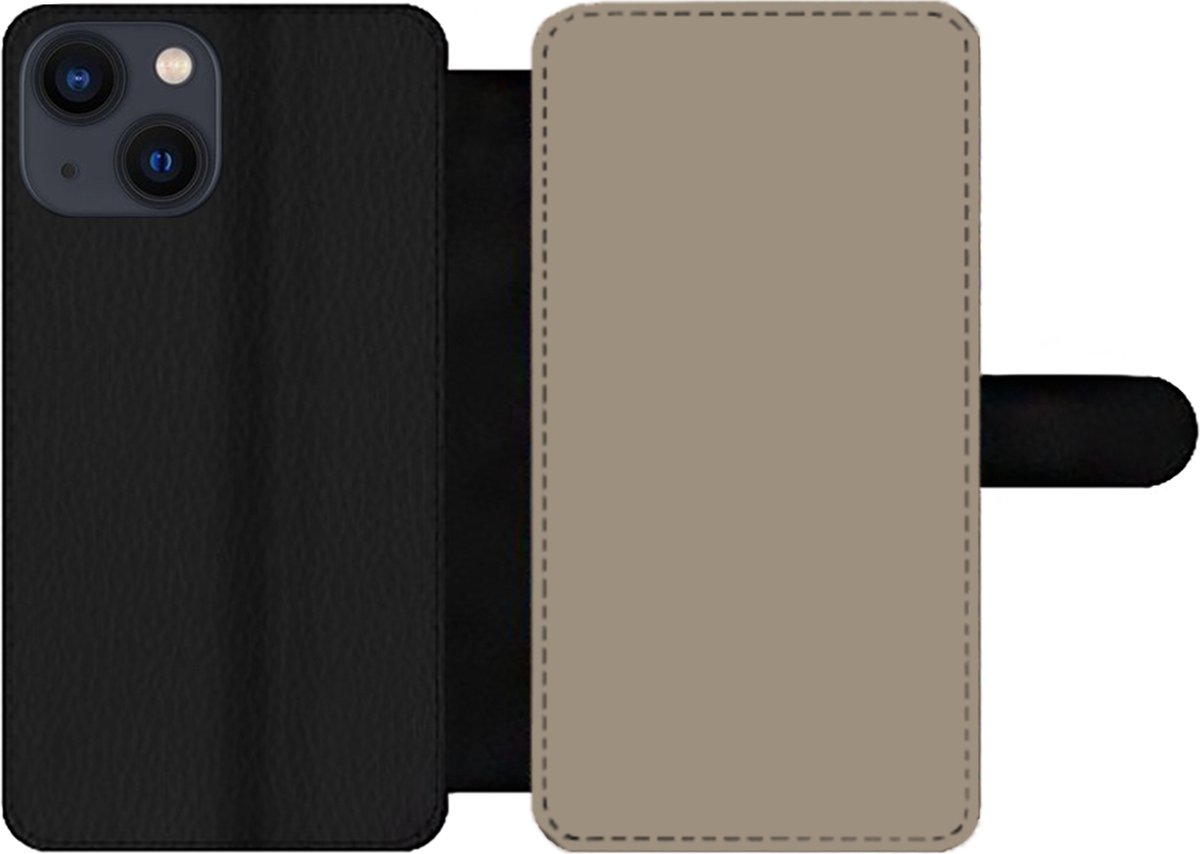 Telefoonhoesje Geschikt voor iPhone 13 Mini telefoonhoesje - Interieur - Kleuren - Beige - Met vakjes - Wallet case met magneetsluiting
