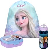 Disney Frozen lunchbox set voor kinderen - 3-delig - blauw/lila - incl. gymtas/schooltas
