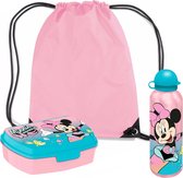 Boîte à lunch Disney Minnie Mouse pour enfants - 3 pièces - rose - sac de sport/cartable inclus