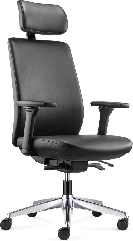 BenS 918HExe-Synchro-4 - Chaise de bureau ergonomique de luxe pour cadre supérieur, Noir - Elle est certifiée GREENGUARD GOLD et répond aux normes EN1335 et ARBO - Elle est revêtue de cuir et entièrement réglable