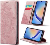 Casemania Hoesje Geschikt voor Samsung Galaxy A34 5G Pale Pink - Mandala Portemonnee Book Case