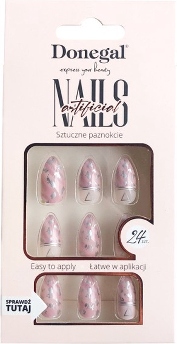 Donegal Decorated Artificial Nails Nepnagels Zilver/Roze 24st. - 3107