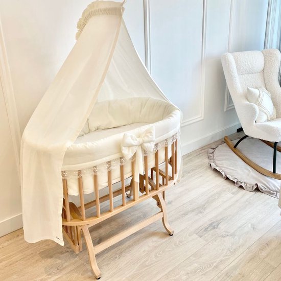BabyRace Ovaal Beukenhouten Wiegje - Schommelwiegje - Inclusief Wiegbekleding