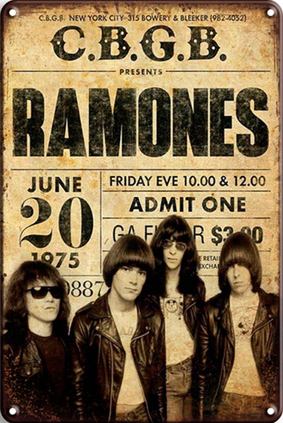 Signs-USA - Concert Sign - métal - The Ramones - Concert Ticket 1975 - 20x30 cm