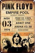 Signs-USA - Concert Sign - metaal - Pink Floyd - Concert Ticket 1974 - 20x30 cm