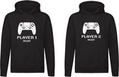Player 1 en Player 2 - Twee Hoodies | Twee truien | Game | Gamen | Computer | Clan | Online | Gamer | Trui | Hoodie