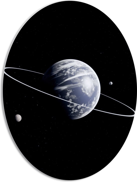 PVC Schuimplaat Ovaal - Drie Planeten in het Heelal - 42x56 cm Foto op Ovaal (Met Ophangsysteem)