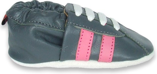 Chaussons bébé Aapie - Sneaker gris rose - chaussons bébé, bambin - cuir - anti-dérapant - premières chaussures de marche - taille M