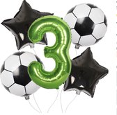 Voetbal Decoratie - Leeftijd 3 - Voetbal Feestje - Jongens Versiering - Folie Ballonnen - Set Van 5 - Voetbal Fans -