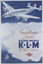 Wandbord Luchtvaart Vliegtuig - KLM Transatlantic Service The Flying Dutchman
