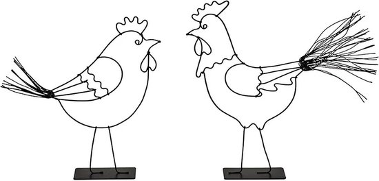 Pasen - Paasdecoratie - Paasdagen - Kip - Haan - Zwartmetalen kip en haan
