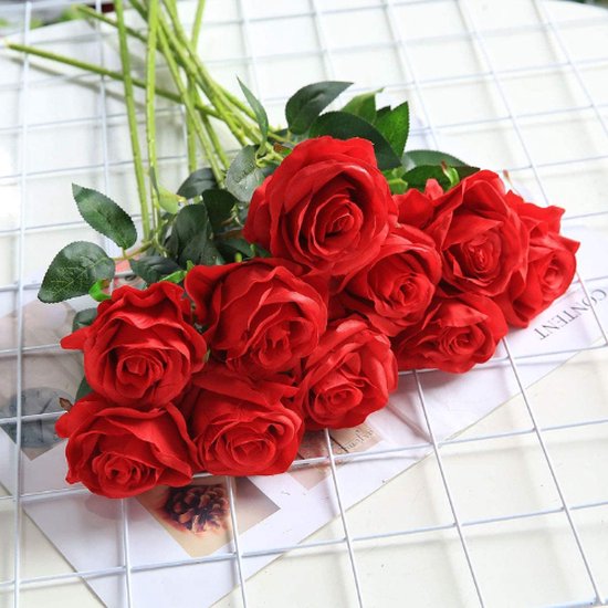 ROSIFY Fleurs artificielles - Fausses Fleurs - Roses Artificielles - Fleurs en Soie - Set de 10 Roses Artificielles - 50cm - Rouge