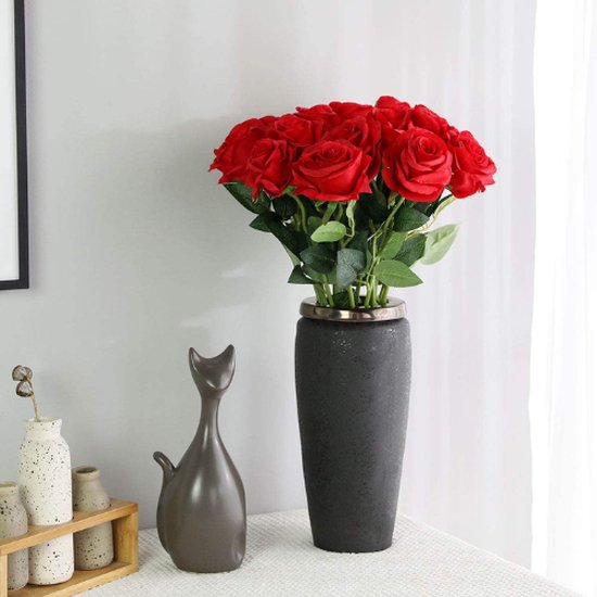 ROSIFY Fleurs artificielles - Fausses Fleurs - Roses Artificielles - Fleurs en Soie - Set de 10 Roses Artificielles - 50cm - Rouge