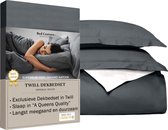 Bed Couture - Parure de lit en Katoen sergé - 200x200 + 2 taies d'oreiller 65x65 - Luxe 100% Katoen, toucher souple et ultra doux - Wit/ Anthracite