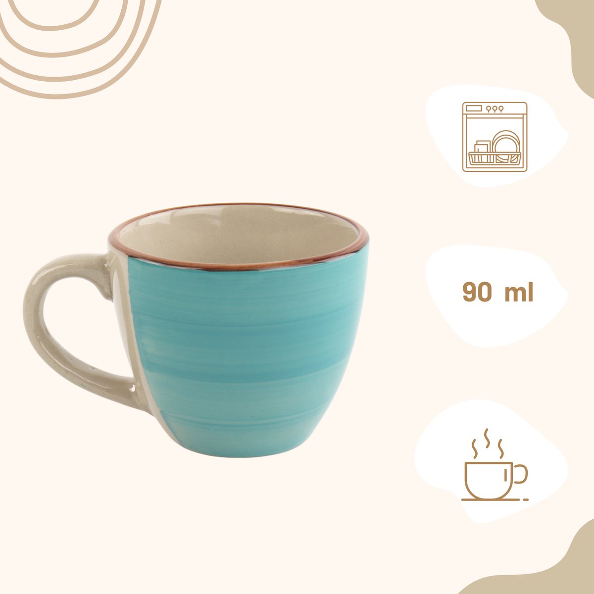 OTIX Koffiekopjes met Oor Set van 6 Aardewerk 400 ml | Leen Bakker