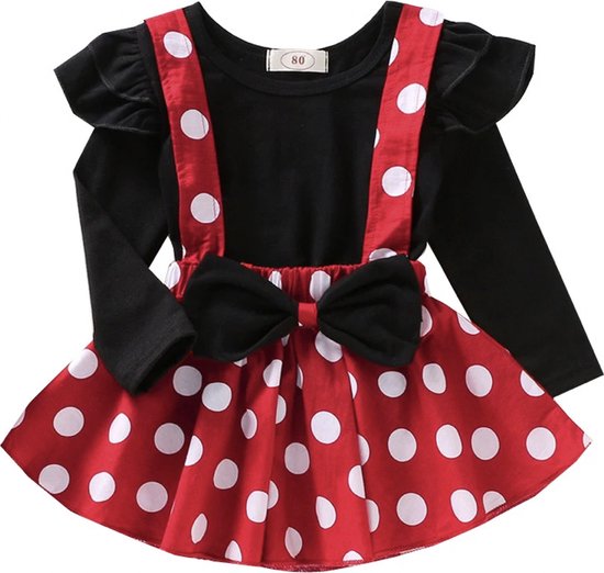 Meisjes Jurkje - Babypakje - Outfit voor Baby's - Kleur: Zwart & Rood - Maat: 12 Maanden - Verjaardag Outfit - Kinder pakje - Baby Kleding - Meisjes Outfit Baby