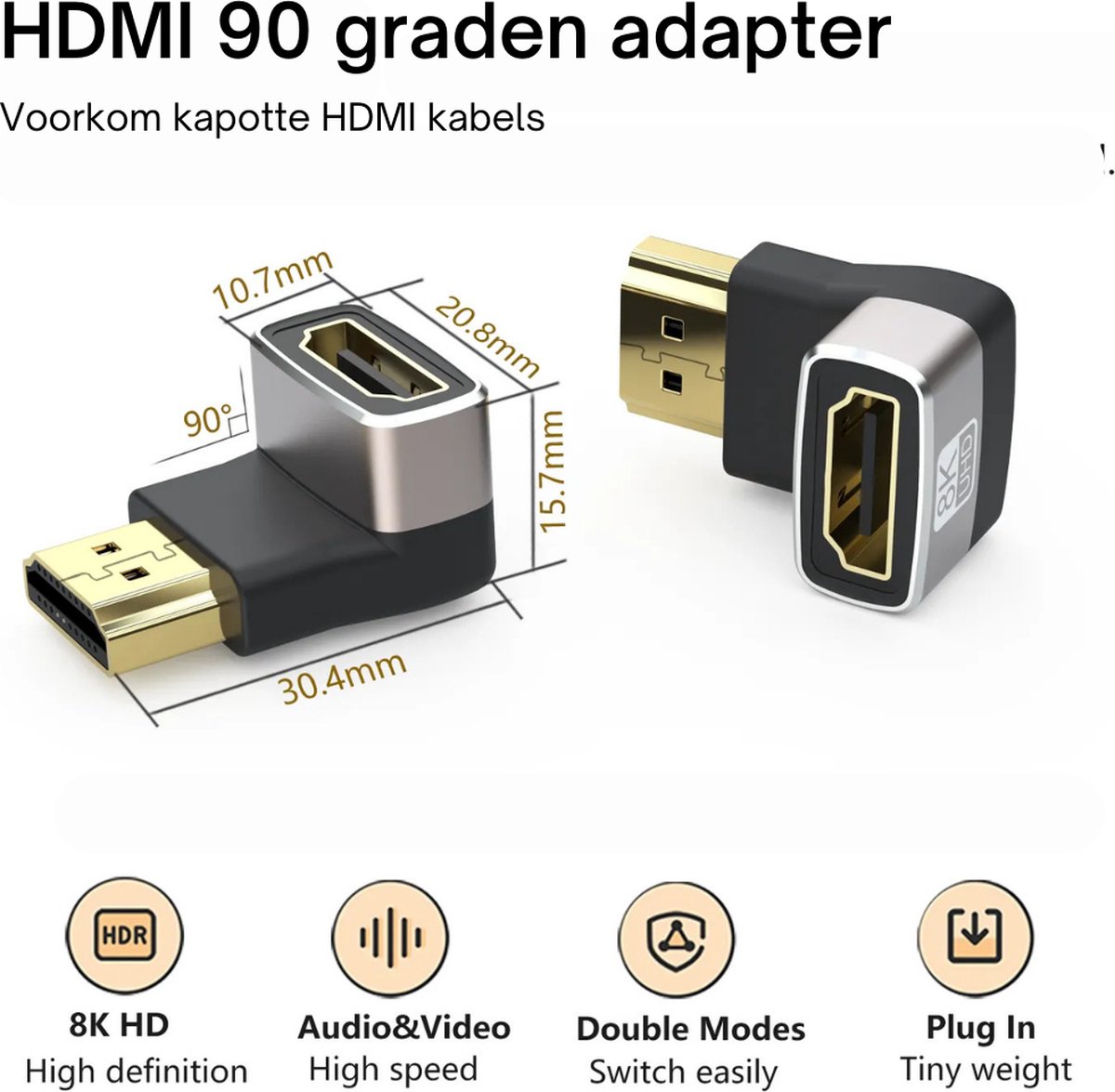 Adaptateur HDMI Mâle/Femelle coudé 270° -Type A
