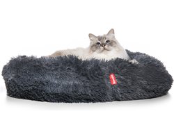 Snoozle Donut Kattenmand XXL - Fluffy Kattenmandjes Poes - Ronde Grote Poezenmand Voor 2 Katten Grijs - Superzacht Kattenbed 100 cm - Anti-Stress Kattenkussen