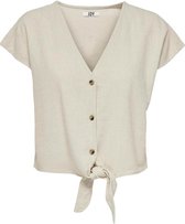 Jacqueline de Yong T-shirt Jdysay S/s Linen Knot Shirt Wvn 15287724 Oatmeal/melamge Dames Maat - S