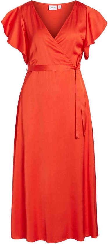 Vila - Maat 36 - Jurk Vicarolina S/s V-neck Midi Dress/dc 14083043 Tigerlily Dames