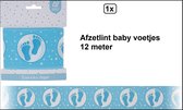 Afzetlint baby voetjes 12 meter blauw/wit - Decoratie markeer lint geboorte jongen baby fun