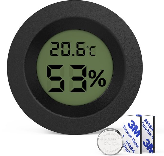 Tool Meister TM2 - Hygrometer & Thermometer voor Binnen/Buiten en Koelkast - Luchtvochtigheidsmeter - Vochtigheidsmeter - Weerstation - Digitaal - Zwart 1 stuk - Incl Batterij