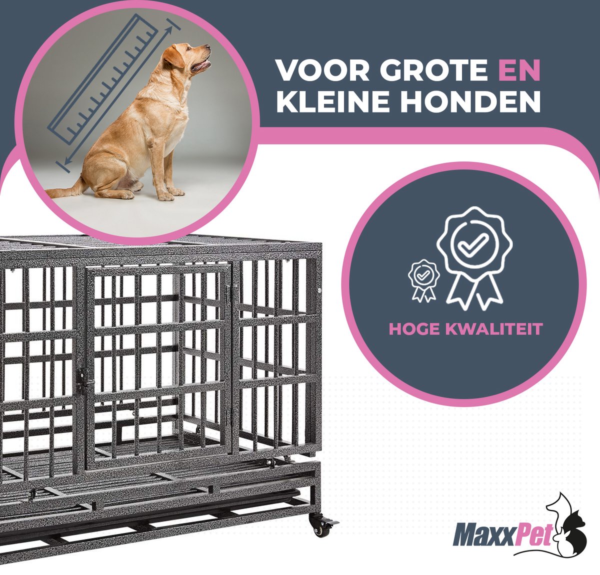MaxxPet Bench - Hondenkooi - Hondenbox - Opvouwbaar Hondenkrat - Metaal - 2 deuren - Incl. luxe deken - 61 x 43 x 48 cm - Zwart