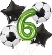 Voetbal Decoratie - Leeftijd 6 - Voetbal Feestje - Jongens Versiering - Folie Ballonnen - Set Van 5 - Voetbal Fans -