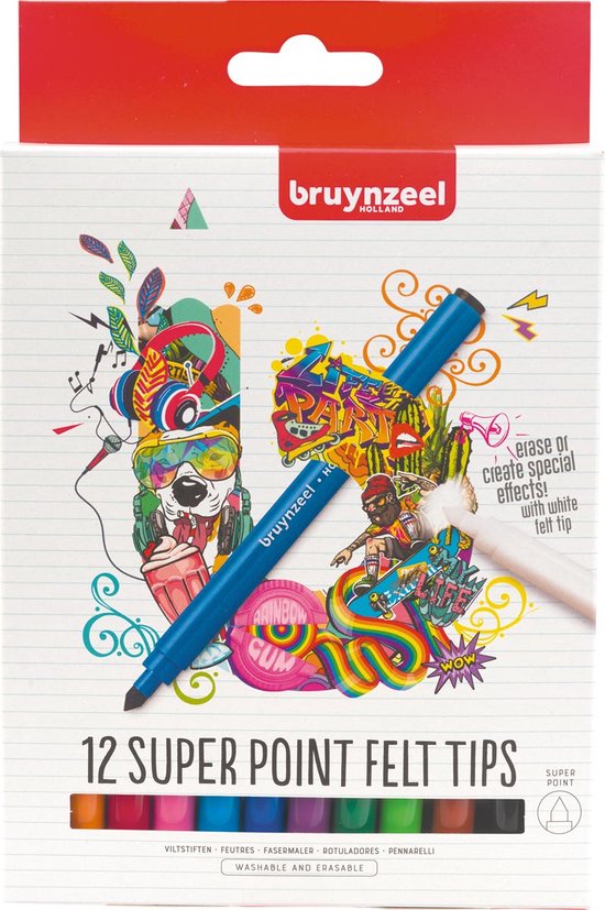 Bruynzeel viltstiften super points set 12 | Set a 12 stuk | 6 stuks