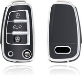 Autosleutel hoesje - TPU Sleutelhoesje - Sleutelcover - Autosleutelhoes - Geschikt voor Audi - zwart - C3 - Auto Sleutel Accessoires gadgets - Kado Cadeau man - vrouw