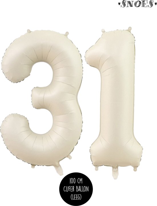 Cijfer Helium Folie ballon XL - 31 jaar cijfer - Creme - Satijn - Nude - 100 cm - leeftijd 31 jaar feestartikelen verjaardag