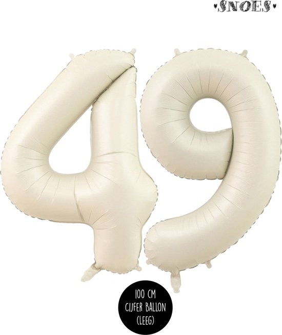 Cijfer Helium Folie ballon XL - 49 jaar cijfer - Creme - Satijn - Nude - 100 cm - leeftijd 49 jaar feestartikelen verjaardag