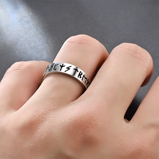 Ring heren Viking Runes - dames staal zilver kleur - Stalen Ringen van Mauro Vinci - met Geschenkverpakking- Sieraden voor de Man - Maat 10 - Mauro Vinci