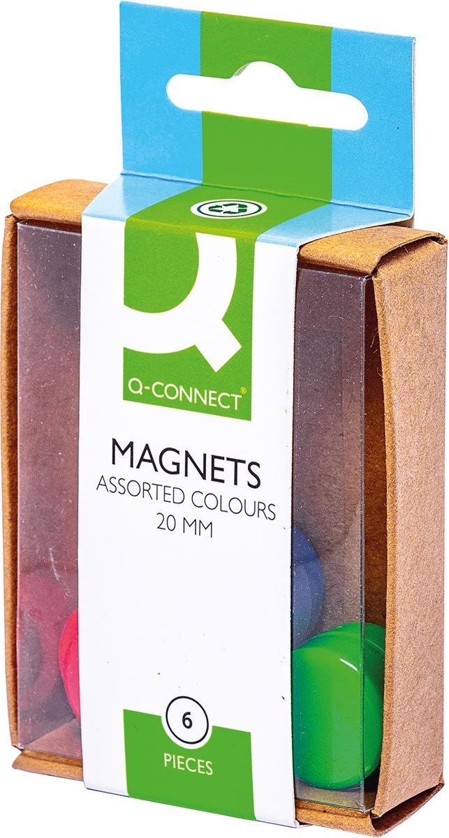Q-CONNECT magneten, 20 mm, geassorteerde kleuren, doos van 6 stuks 10 stuks