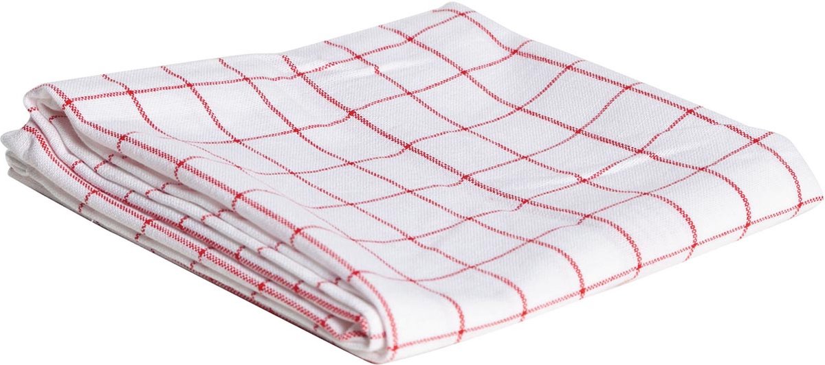 Cosy handdoek, ft 72 x 50 cm, geruit, wit/rood 6 stuks