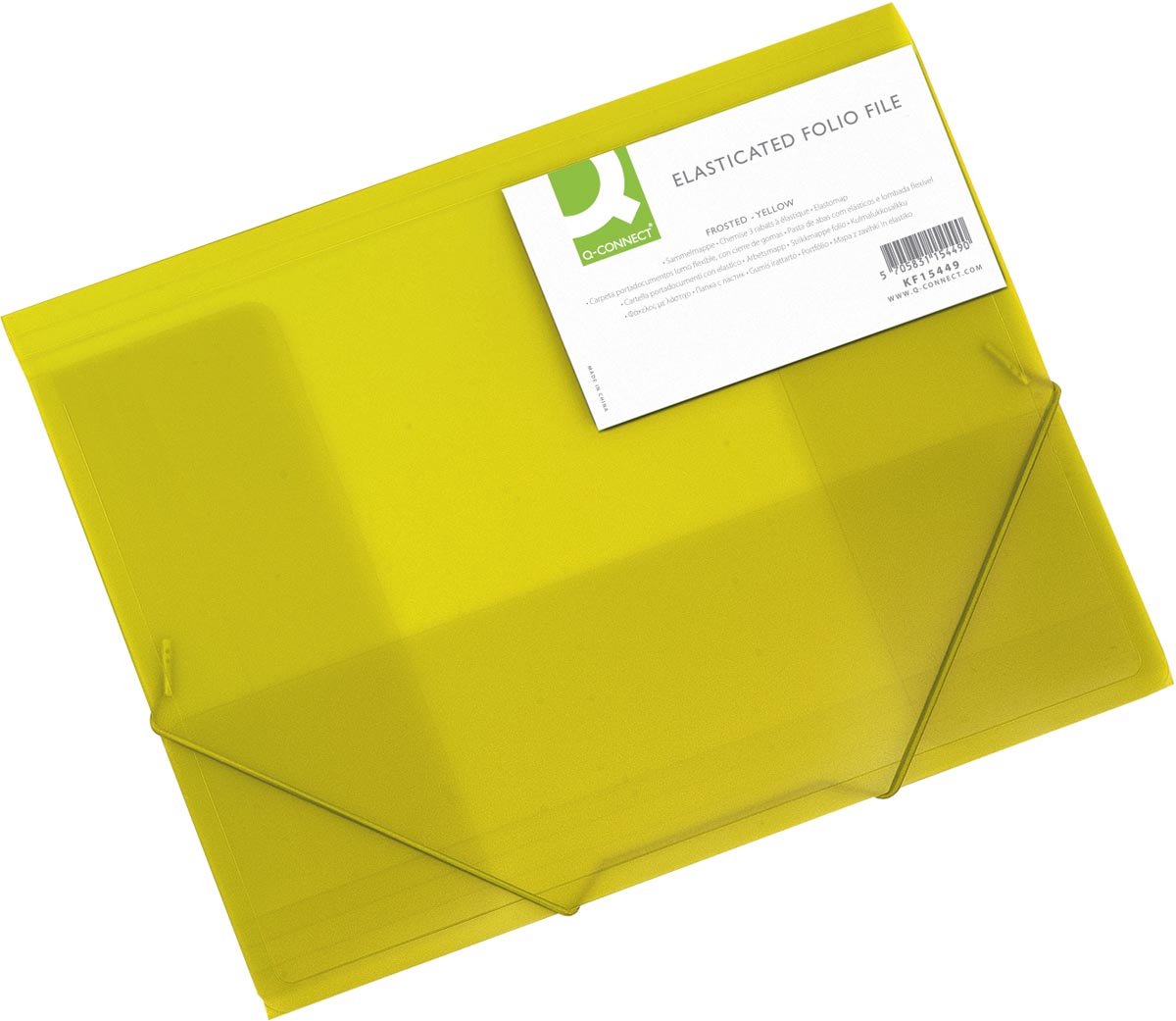 Q-CONNECT elastomap, A4, 3 kleppen en elastieken, transparant PP, geel 24 stuks