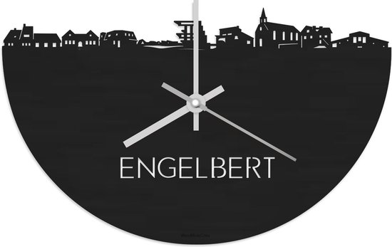 Skyline Klok Engelbert Zwart hout - Ø 40 cm - Stil uurwerk - Wanddecoratie - Meer steden beschikbaar - Woonkamer idee - Woondecoratie - City Art - Steden kunst - Cadeau voor hem - Cadeau voor haar - Jubileum - Trouwerij - Housewarming -