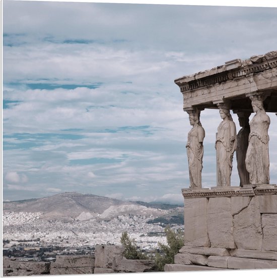 PVC Schuimplaat- Uitzicht op Parthenon Tempel in Athene, Griekenland - 80x80 cm Foto op PVC Schuimplaat
