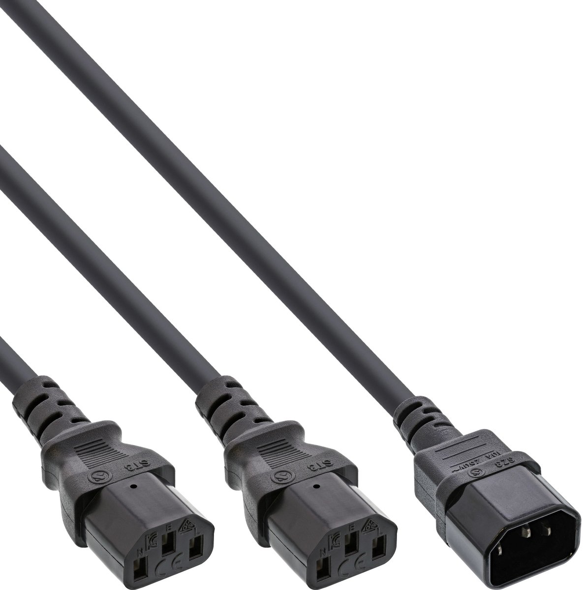 2x C13 - C14 Y-stroomkabel - 0,50m + 2x 0,50m - 3x 1,00mm / zwart - 1 meter