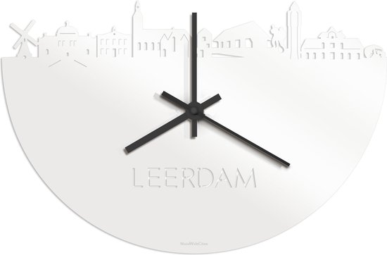 Skyline Klok Leerdam Wit Glanzend - Ø 40 cm - Stil uurwerk - Wanddecoratie - Meer steden beschikbaar - Woonkamer idee - Woondecoratie - City Art - Steden kunst - Cadeau voor hem - Cadeau voor haar - Jubileum - Trouwerij - Housewarming -