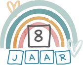 32x 8 JAAR - Baby Peuter Kinder Verjaardag Stickers - Leuk Regenboog voor Jongen en of meisje