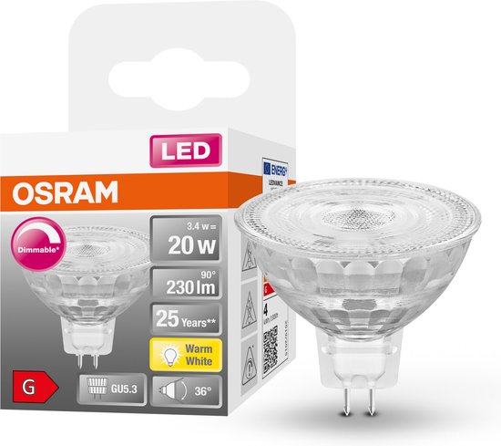 OSRAM LED lamp - Spot GU5.3 - 12V - 3,4W - 230 lumen - warm wit - dimbaar