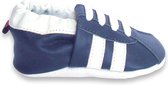 Aapie babyslofjes - Sneaker blauw wit - slofjes voor baby, dreumes - leer - antislip - eerste loopschoentjes - maat L
