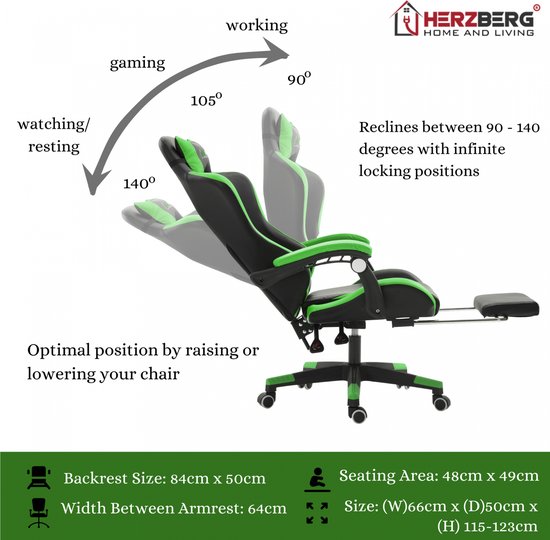 Herzberg HG-8080: Racing Car Style Ergonomic Gaming Chair - Red - Herzberg Home & Living