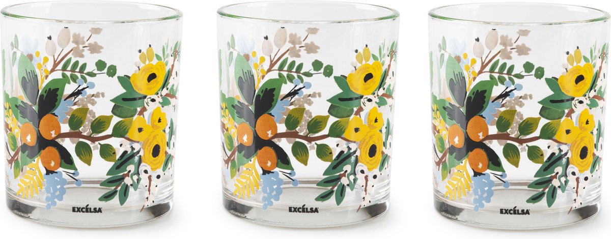 Excelsa Fiori Frida Glas Set (3 stuks) - Vrolijk Bloemendessin